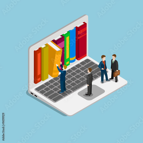 Online course education knowledge library flat isometric vector