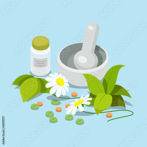 Herbal heeling cure alternative medicine 3d isometric vector