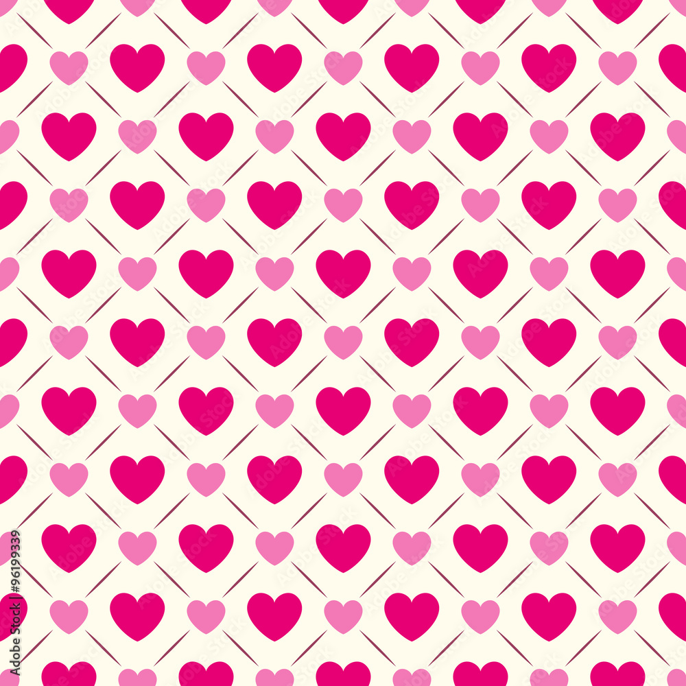Heart shape seamless pattern. Pink and white colors