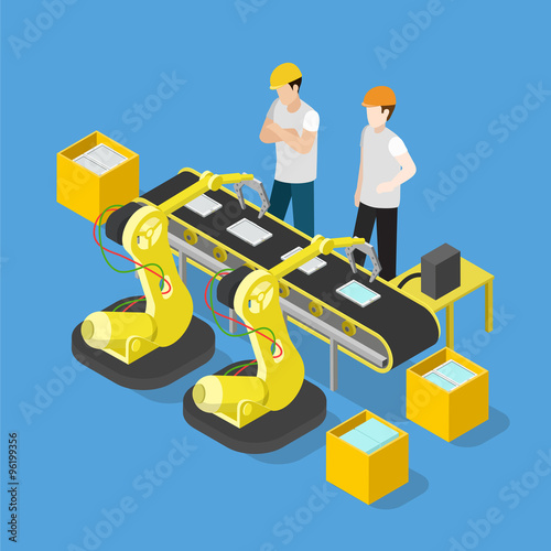 Smartphone tablet conveyor industry production flat 3d isometric