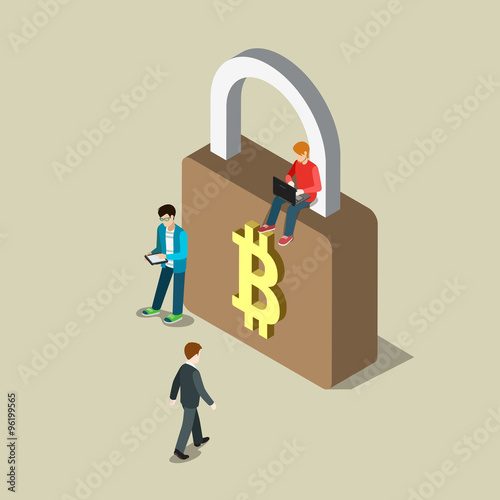 Bitcoin security transaction payment flat 3d vector isometric