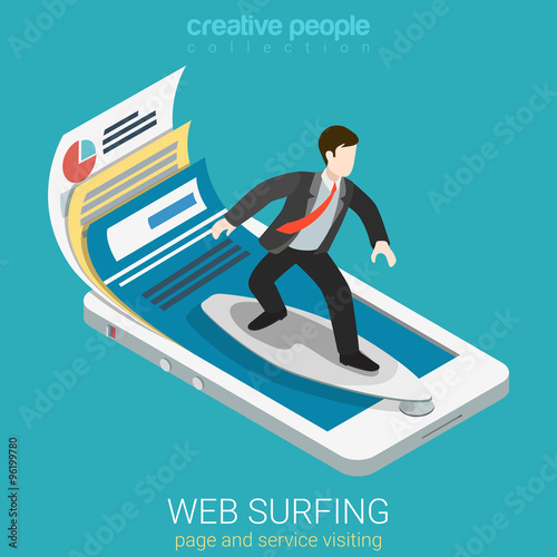 Mobile web surfer infographics flat 3d vector isometric