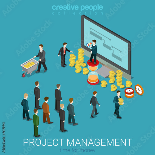 Project management business coin money flat vector isometric 3d