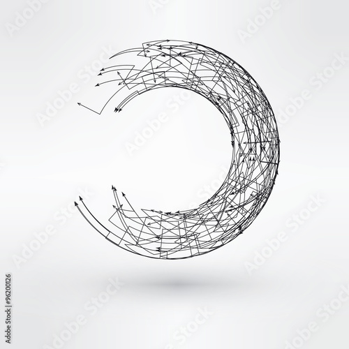 Wireframe logo polygonal element. Torus with connected lines and dots. Vector Illustration EPS10.
