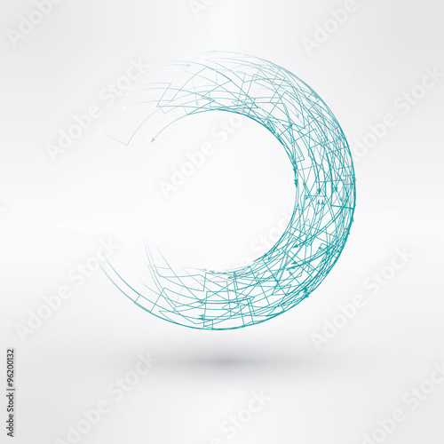 Wireframe logo polygonal element. Torus with connected lines and dots. Vector Illustration EPS10.