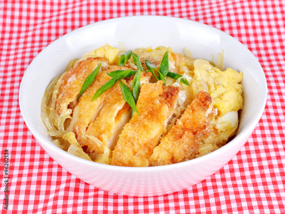 japanese cuisine, pork cutlet and egg on rice (katsudon)