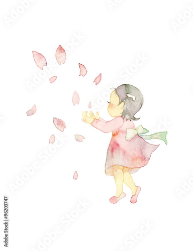 桜の花びらと少女