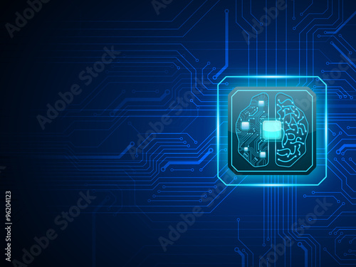 Vector cpu computer with brain, CPU computer technology, Electronic concept.