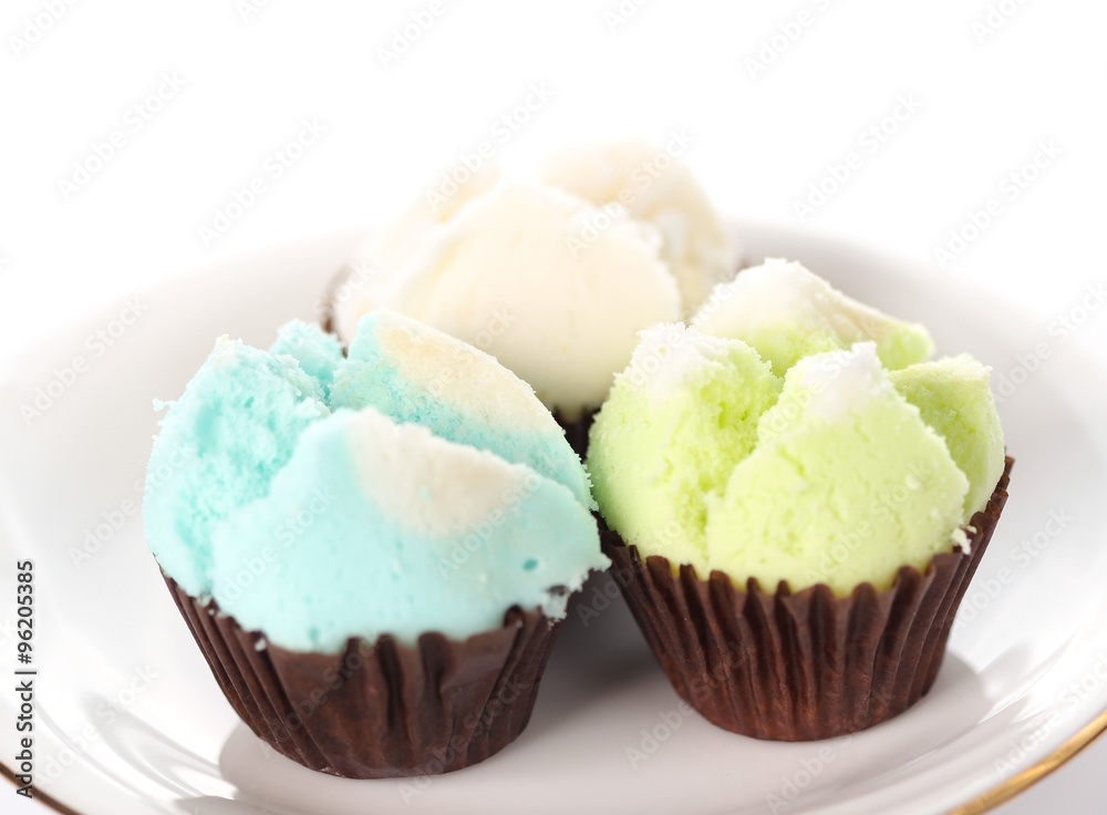 Thai steamed cup cake isolate on white Thai steamed cup cake isolate on white