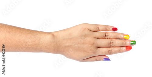 Woman hand showing the five fingers isolated on a white