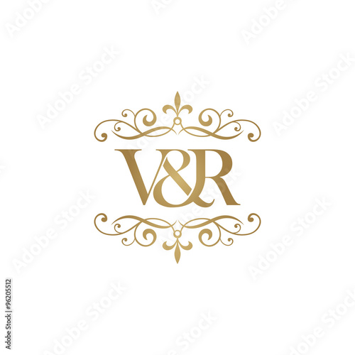 V&R Initial logo. Ornament ampersand monogram golden logo