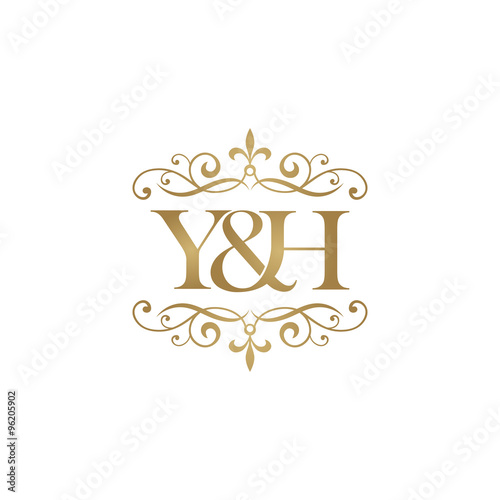 Y&H Initial logo. Ornament ampersand monogram golden logo