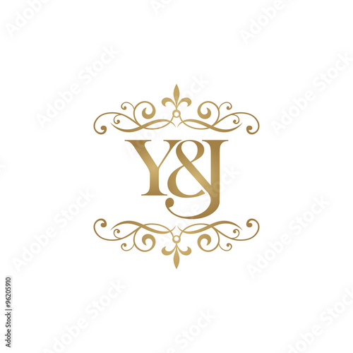 Y&J Initial logo. Ornament ampersand monogram golden logo