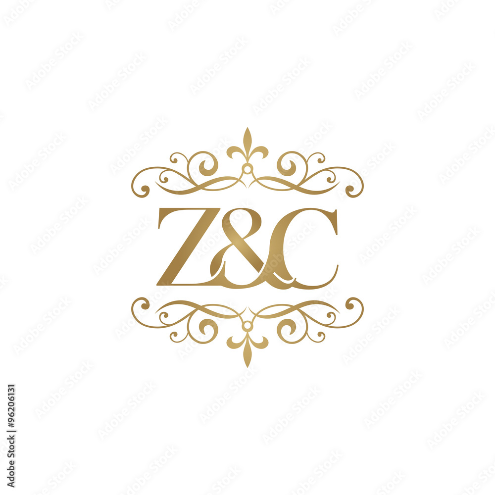 Z&C Initial logo. Ornament ampersand monogram golden logo