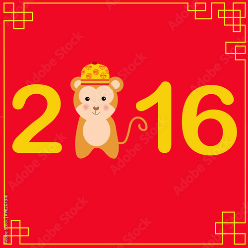 Happy Chinese New Year 2016 with monkey kids vector illustration
