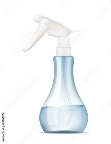 Blue plastic spray bottle isolated on white background