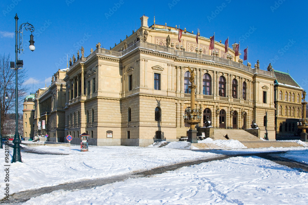 neo-renaissance concert hall Rudolfinum, Old town district in Prague, Czech republic