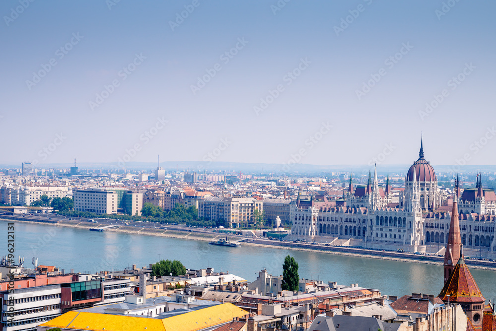 Fototapeta premium Panoramic view of Budapest with river Danube and parliament, Hungary