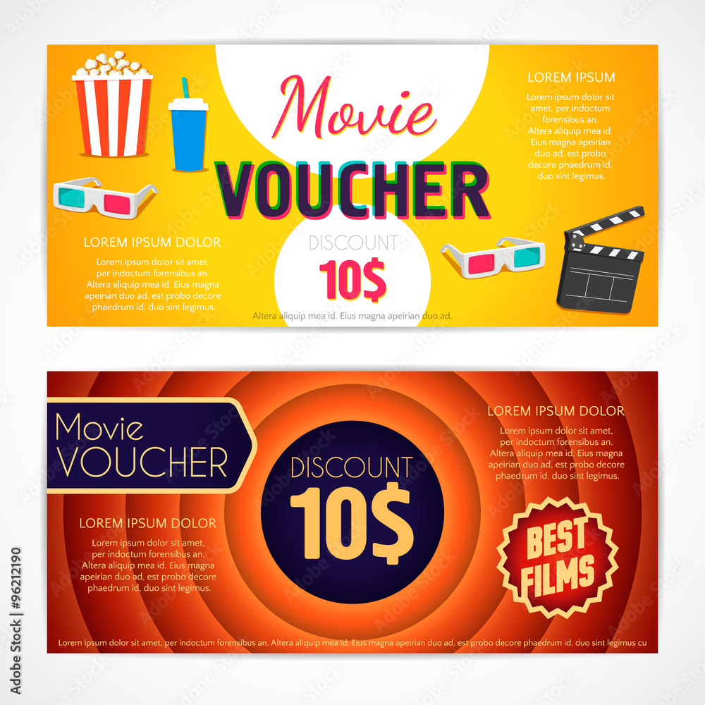 Discount voucher movie template, cinema gift certificate, coupon With Regard To Movie Gift Certificate Template
