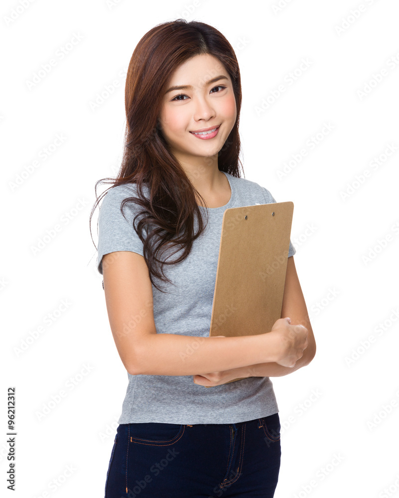 Asian young woman hold with clipboard Asian young woman hold with clipboard