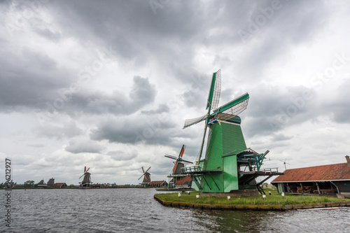 Canvas Print Windmills and rural houses in Zaanse Schans near Amsterdam, Netherlands