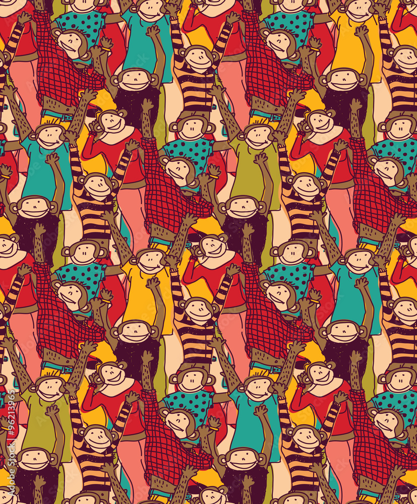 Big group monkey seamless color pattern 
