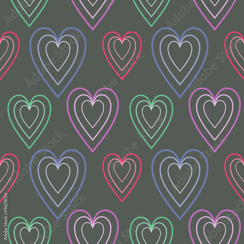 Seamless vector pattern dark symmetrical geometric background with hearts