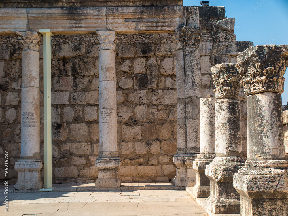 Reconstruction white synagogue in Kafarnaum