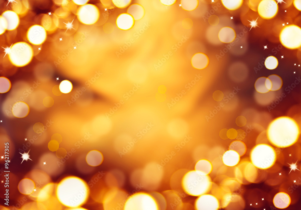 Christmas holiday background. Golden abstract defocused bokeh