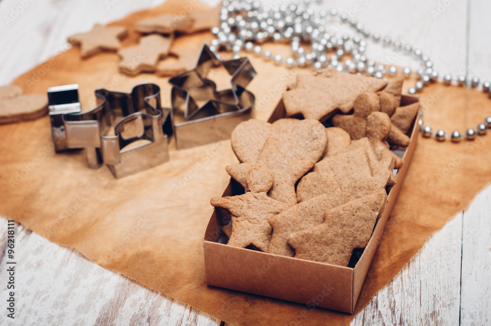 Christmas ginger cookies on wooden background Christmas ginger cookies on wooden background