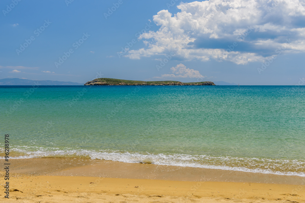 Beautiful sandy beach - Golden beach, Paros island, Cyclades, Greece.
