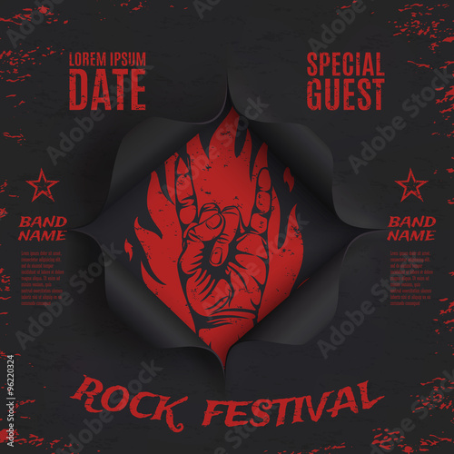 Grunge, rock festival background template.