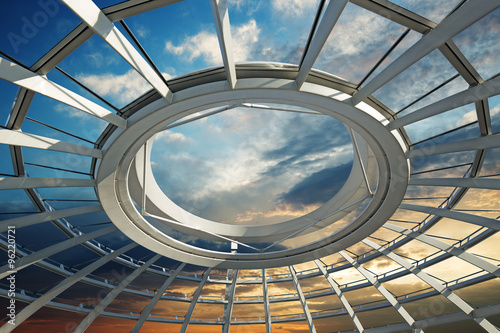 sunset over the roof of a futuristic dome photo