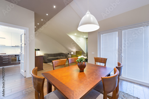 Dining room interior in luxury loft apartment