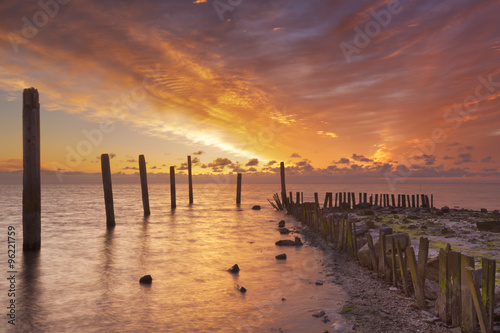 Sunrise over sea on the island of Texel  The Netherlands