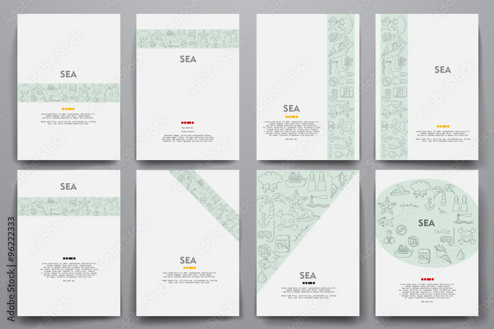 Corporate identity vector templates set with doodles sea theme Corporate identity vector templates set with doodles sea theme
