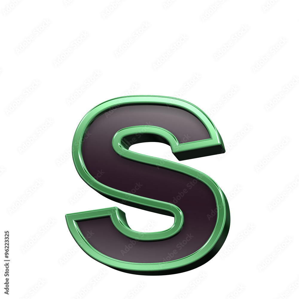 Naklejka premium One lower case letter from black with green shiny frame alphabet set, isolated on white. Computer generated 3D photo rendering.