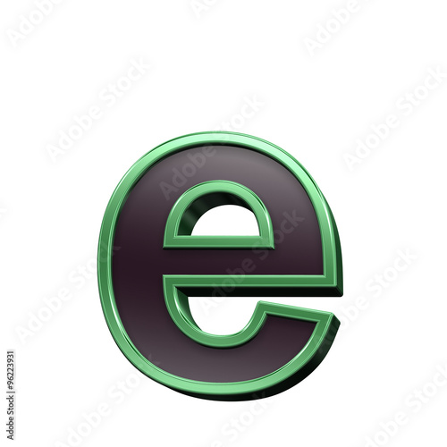 One lower case letter from black with green shiny frame alphabet set, isolated on white. Computer generated 3D photo rendering.