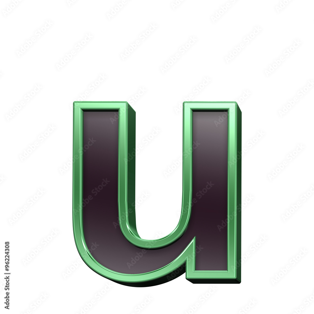 One lower case letter from black with green shiny frame alphabet set, isolated on white. Computer generated 3D photo rendering. One lower case letter from black with green shiny frame alphabet set, isolated on white. Computer generated 3D photo rendering.