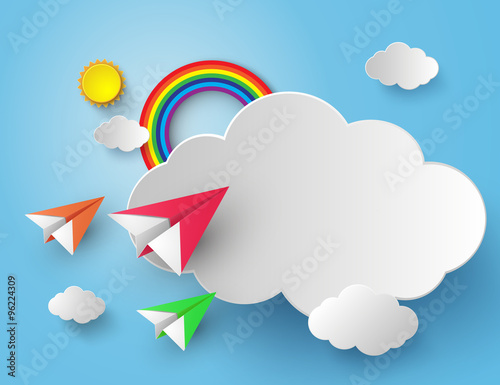 Paper Planes Flying Over Rainbow Cloud