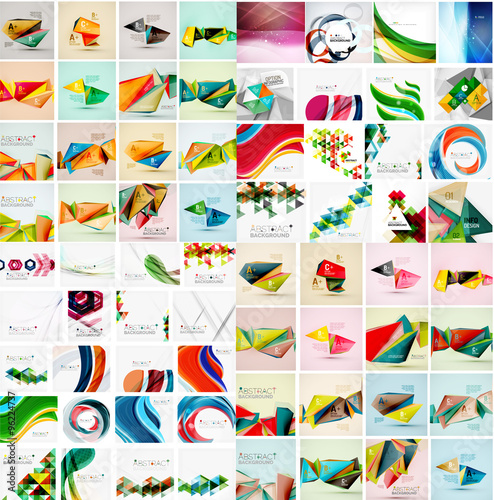 Huge mega collection of abstract geometric paper graphic layouts. Universal backgrounds, presentation templates or web covers