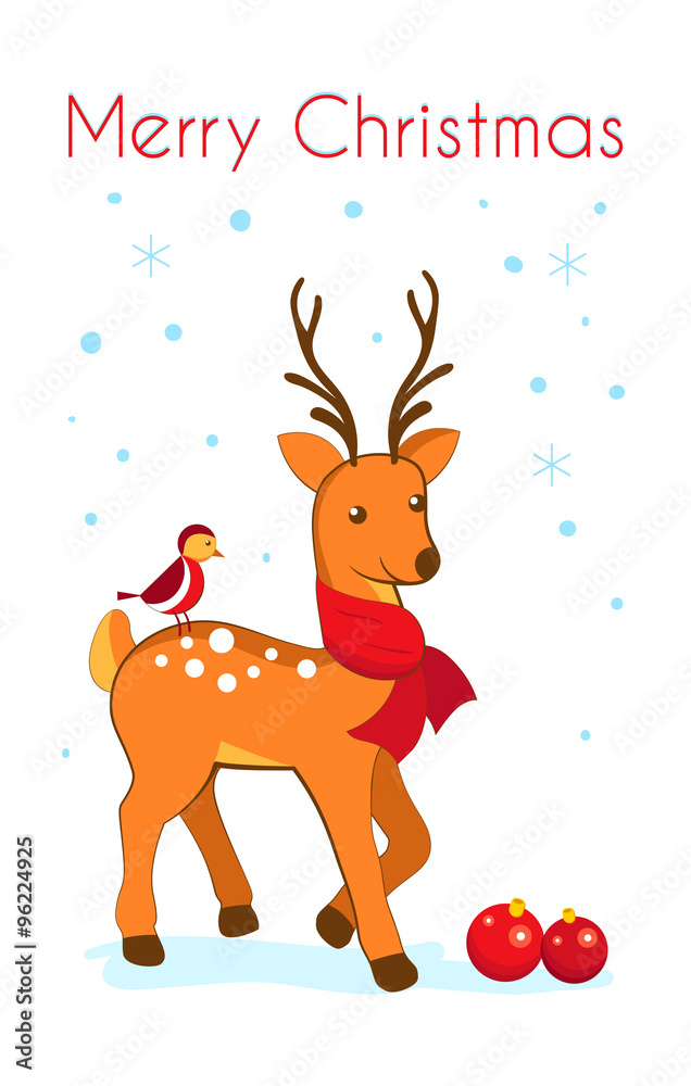 Naklejka premium Christmas card with cartoon deer.