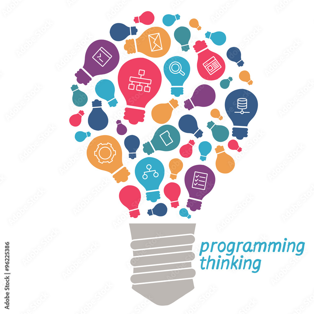The great idea consists of a chain: small ideas, hints and tips. Light bulb with icons of tools and services. Icons of digital tools in a simple style. Linear icon on the topic of programming The great idea consists of a chain: small ideas, hints and tips. Light bulb with icons of tools and services. Icons of digital tools in a simple style. Linear icon on the topic of programming