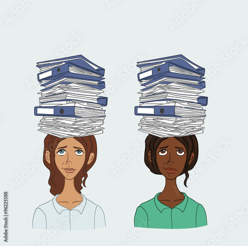 Huge amounts of information are need to explore. People with stack of papers on his table