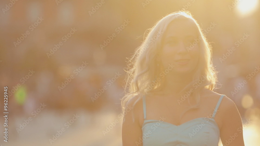 Happy woman traveler walking in Milan Happy woman traveler walking in Milan