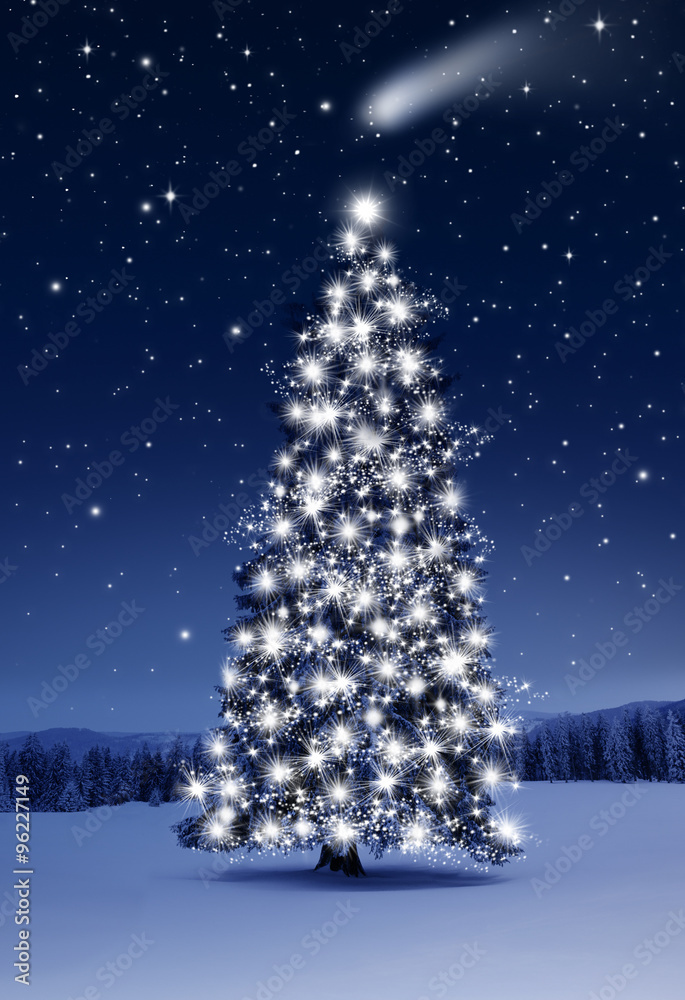 Glänzernder Weihnachtsbaum im Wald Glänzernder Weihnachtsbaum im Wald