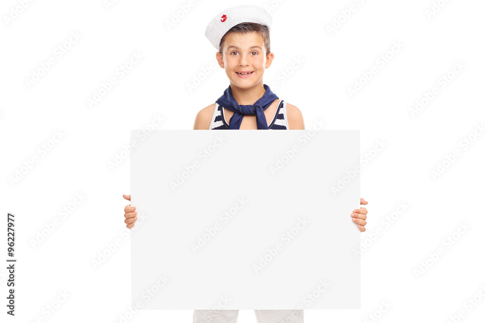 Little boy in sailor outfit holding a banner Little boy in sailor outfit holding a banner