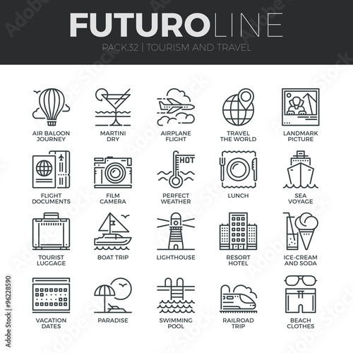 Tourism and Travel Futuro Line Icons Set