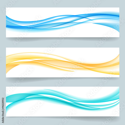 Abstract swoosh smooth wavy line headers or banners vector set