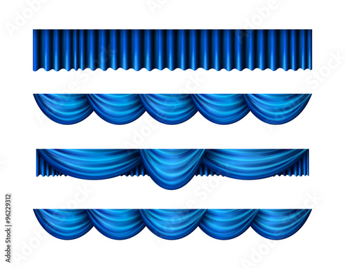 Pelmet blue curtains vector set